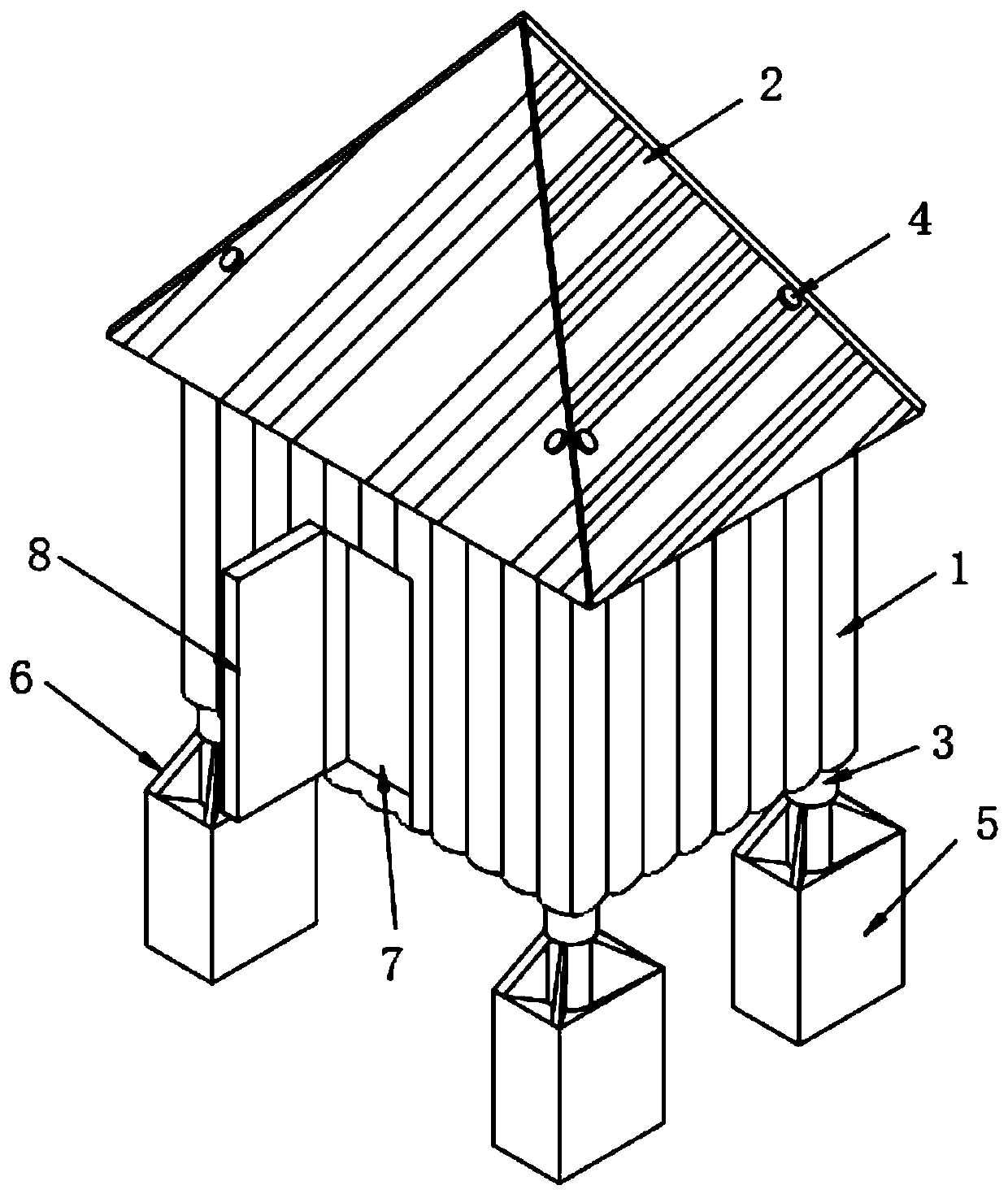 A bamboo building and its bamboo support building frame