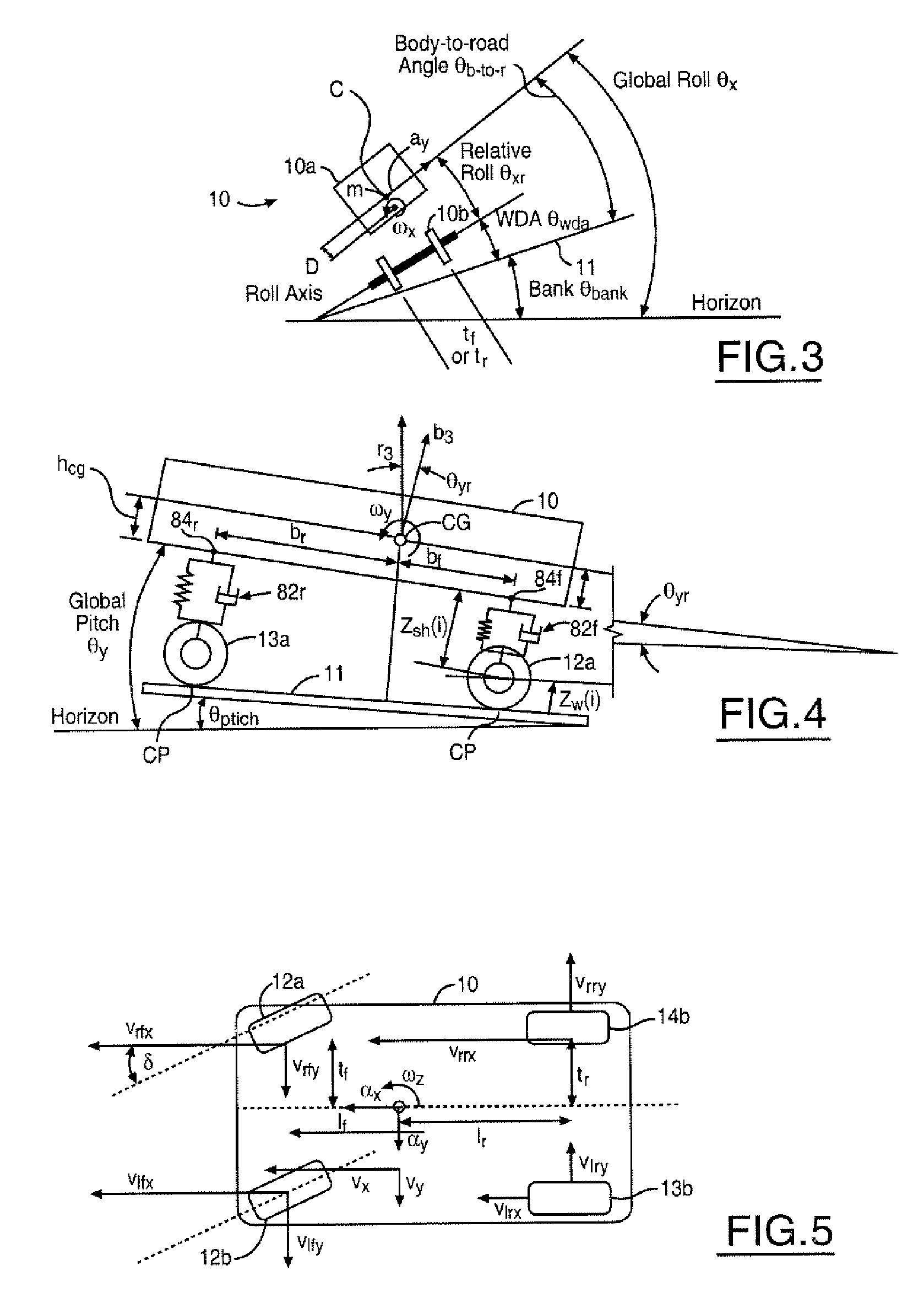 Attitude sensing system for an automotive vehicle relative to the road