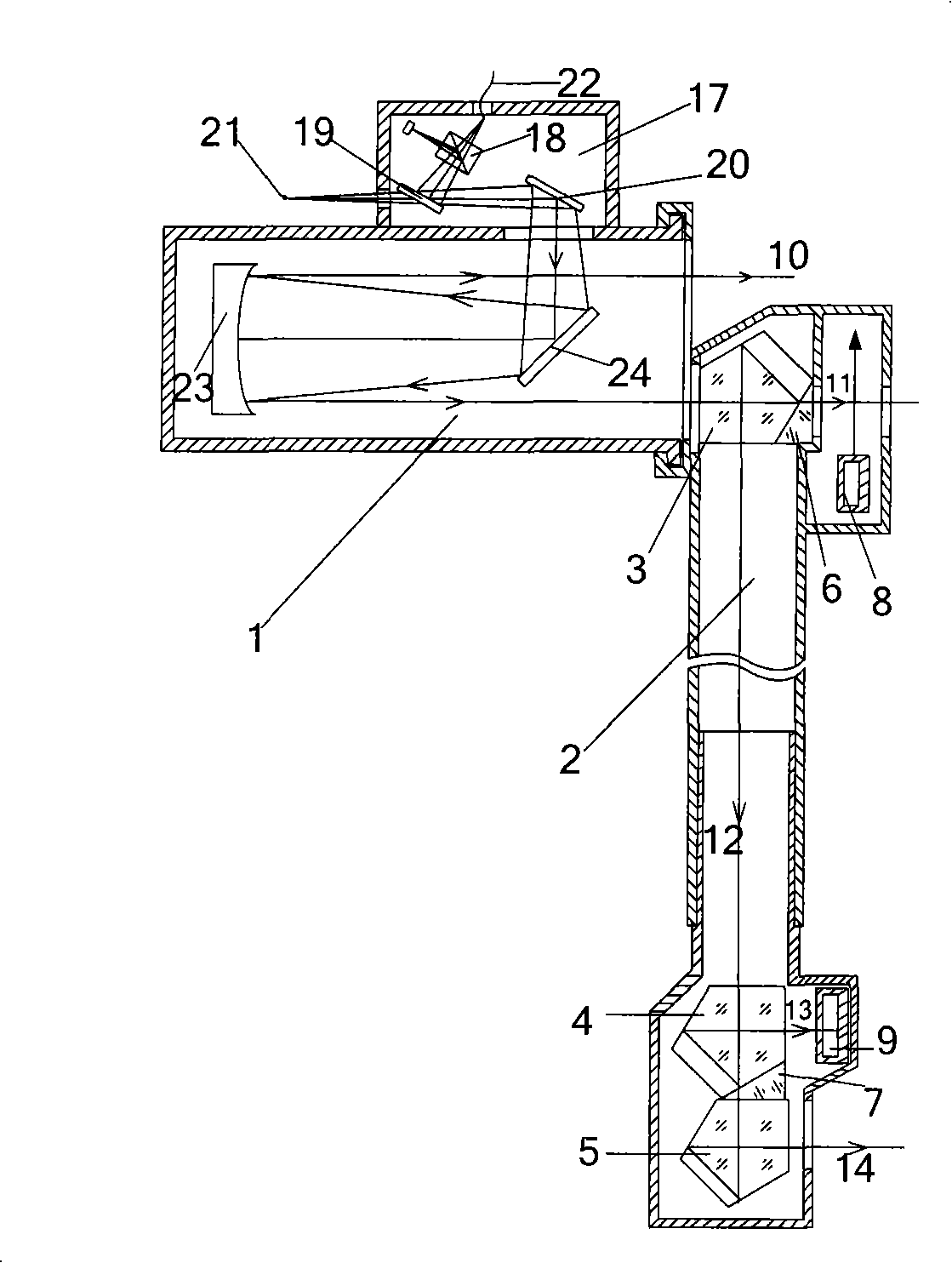 Device for detecting wide distance light beam parallelism