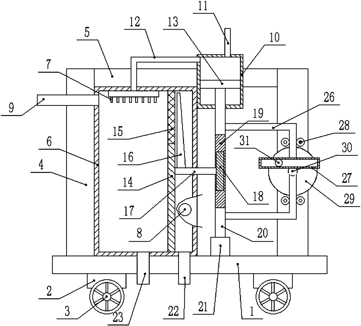 Eccentric hoisting type environment-friendly waste gas spraying treatment device