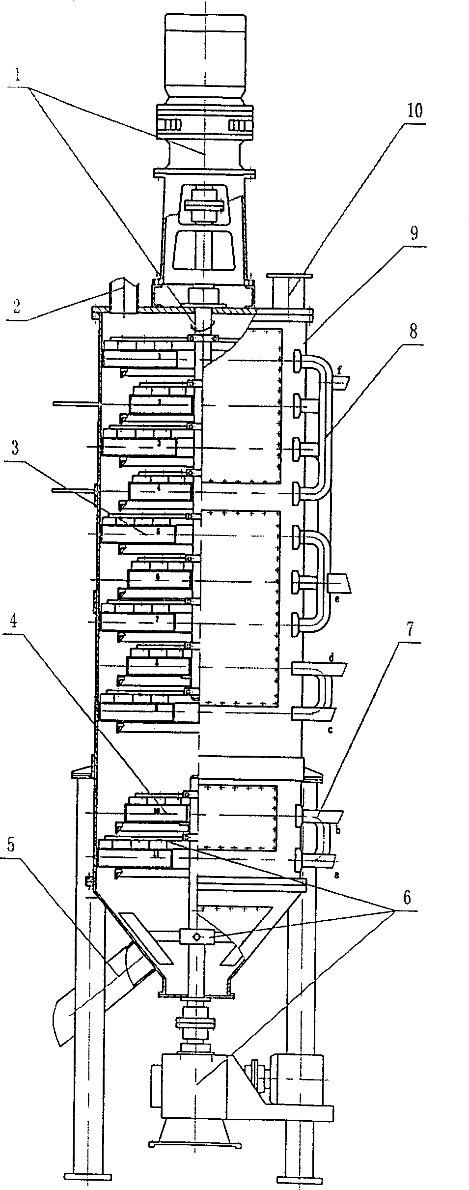 Vetical cracking tower for cracking used tyre and recovering industrial carbon black and fuel oil