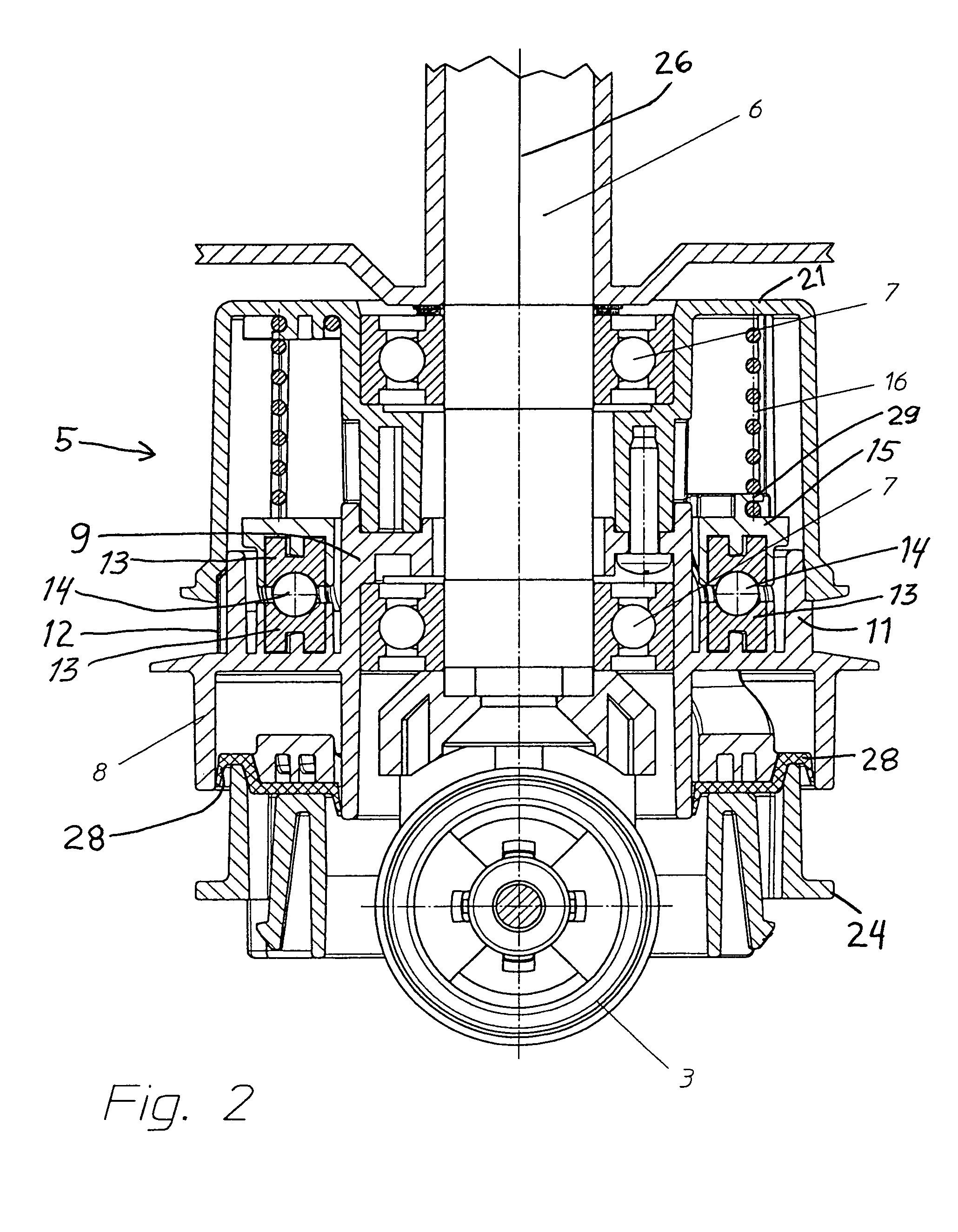 Height adjustable drive arrangement for a floor care machine