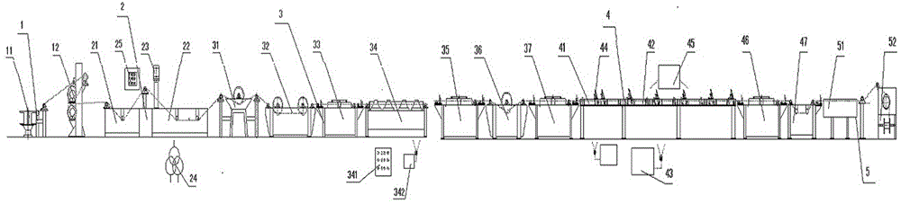 Steel wire heat treatment electrolytic phosphating continuous production line equipment and process