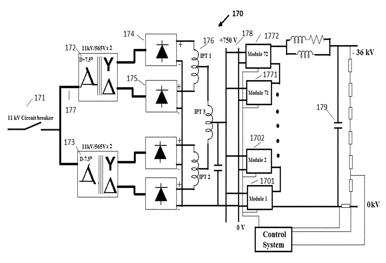 High voltage DC power supply for high power radio frequency amplifiers