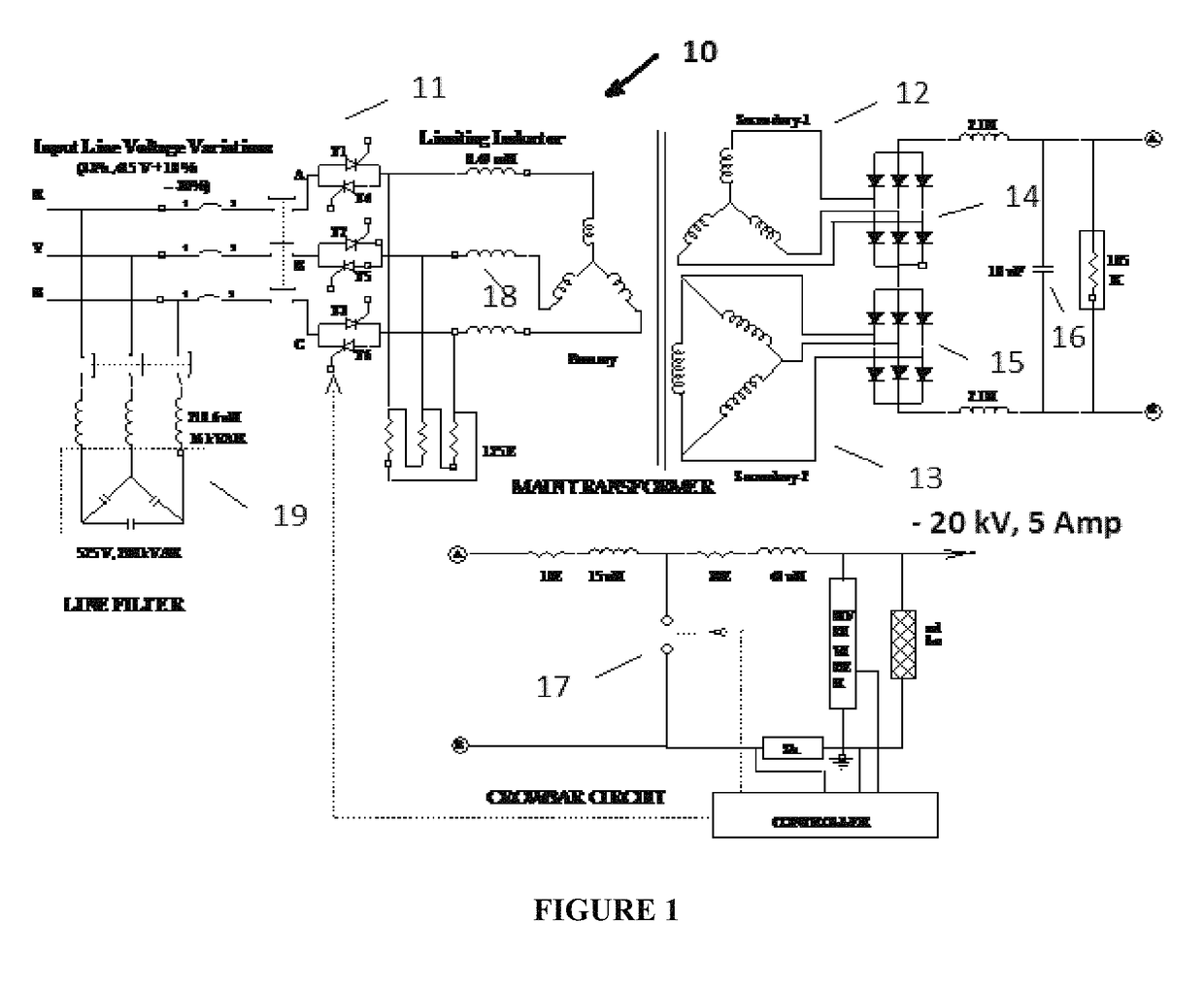 High voltage DC power supply for high power radio frequency amplifiers