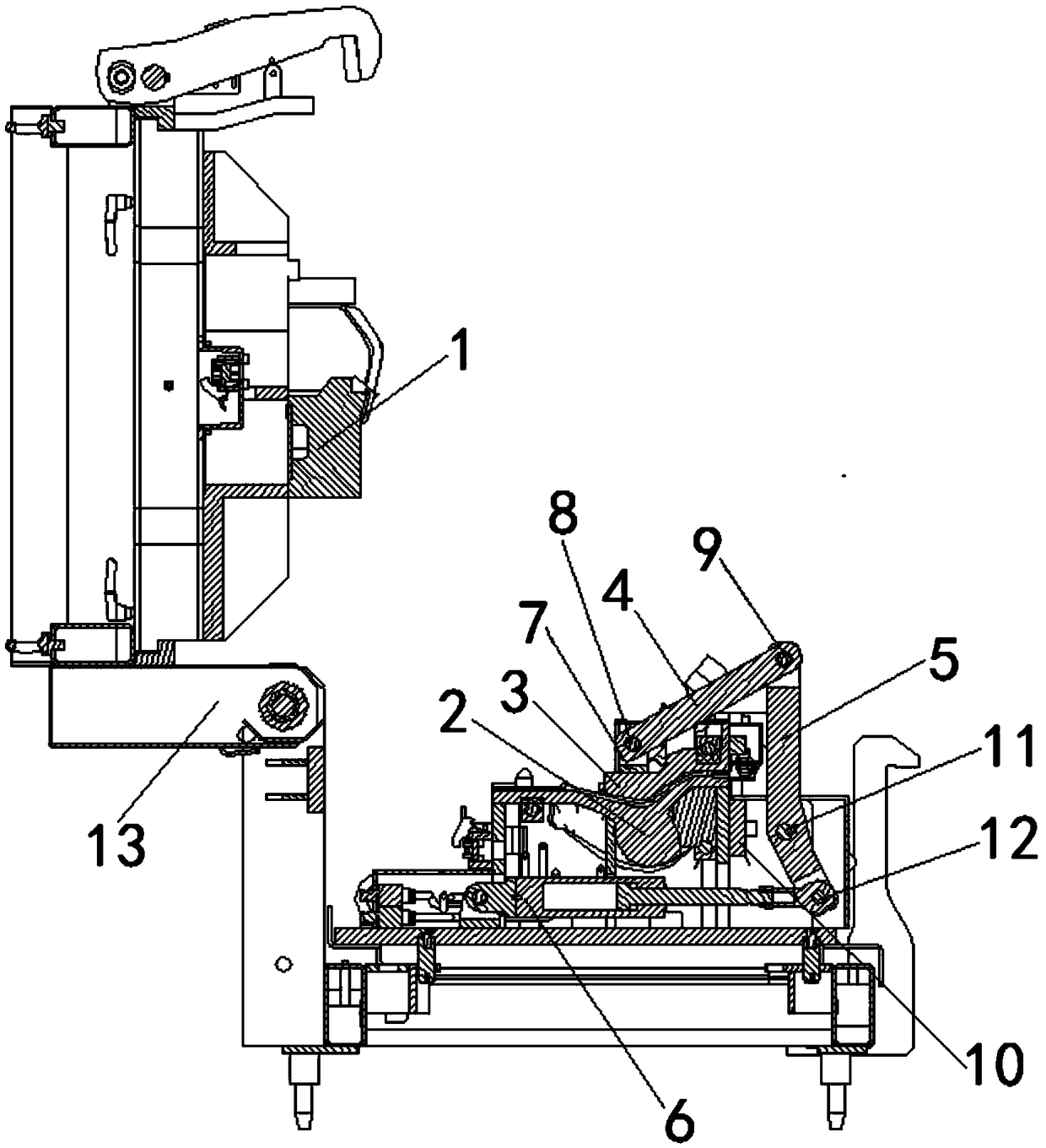 Foaming mold of PU headrest mold core connecting rod turnover mechanism