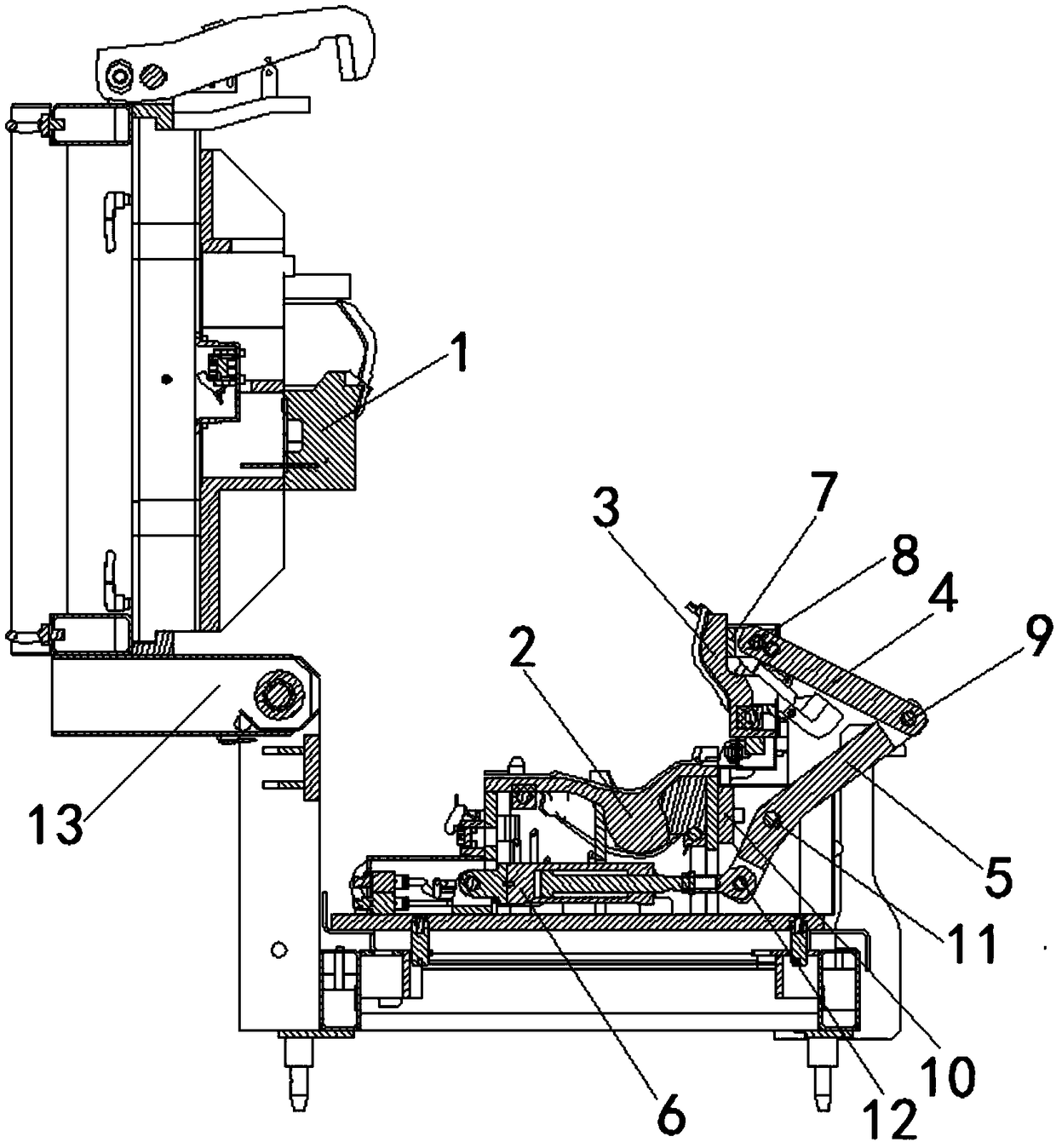 Foaming mold of PU headrest mold core connecting rod turnover mechanism