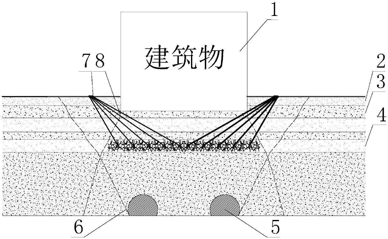 Soft rock strata grouting elevating method compensating for building settlement caused by subway tunnel under crossing