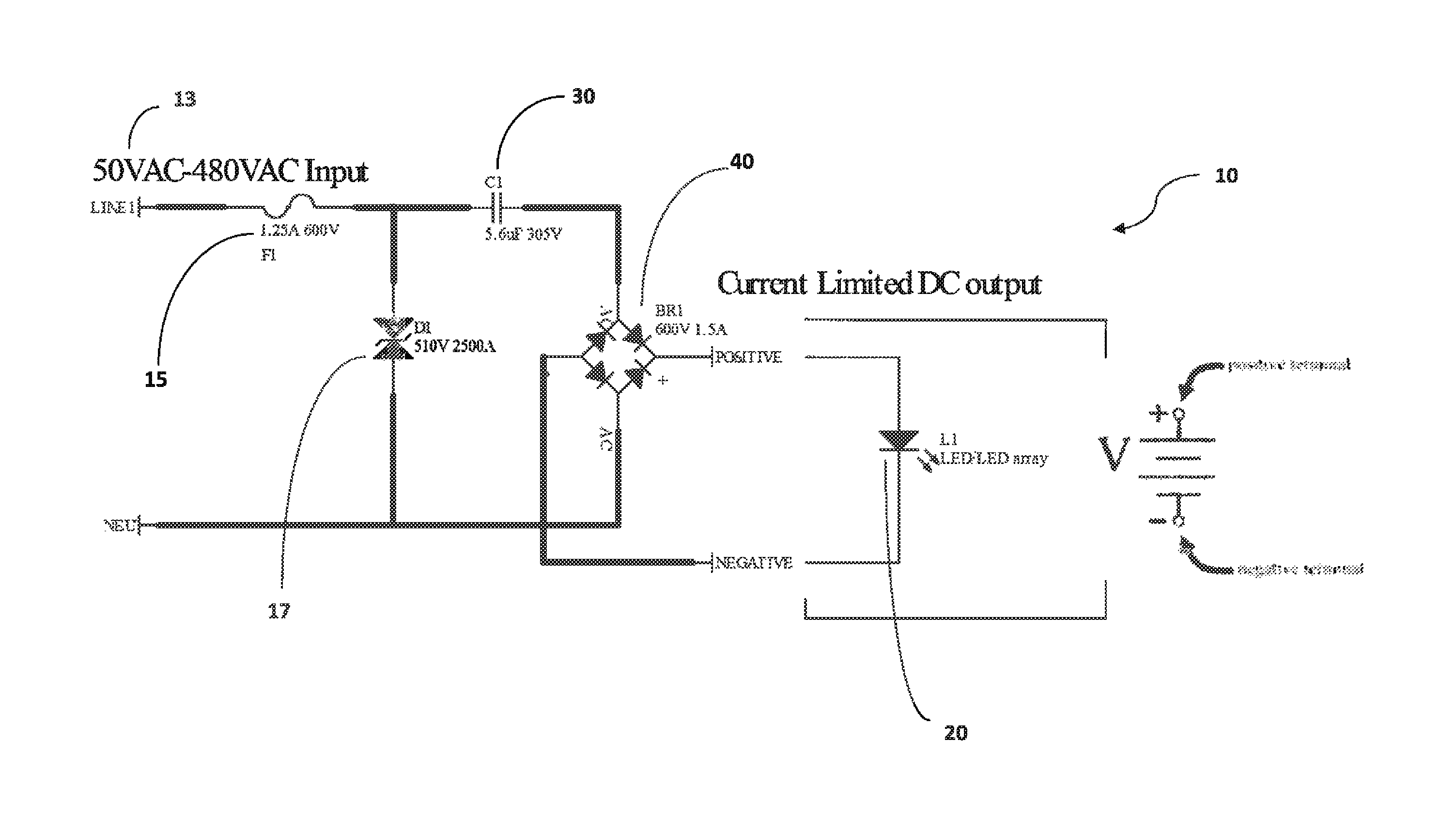 Reactive power balancing current limited power supply for driving floating DC loads