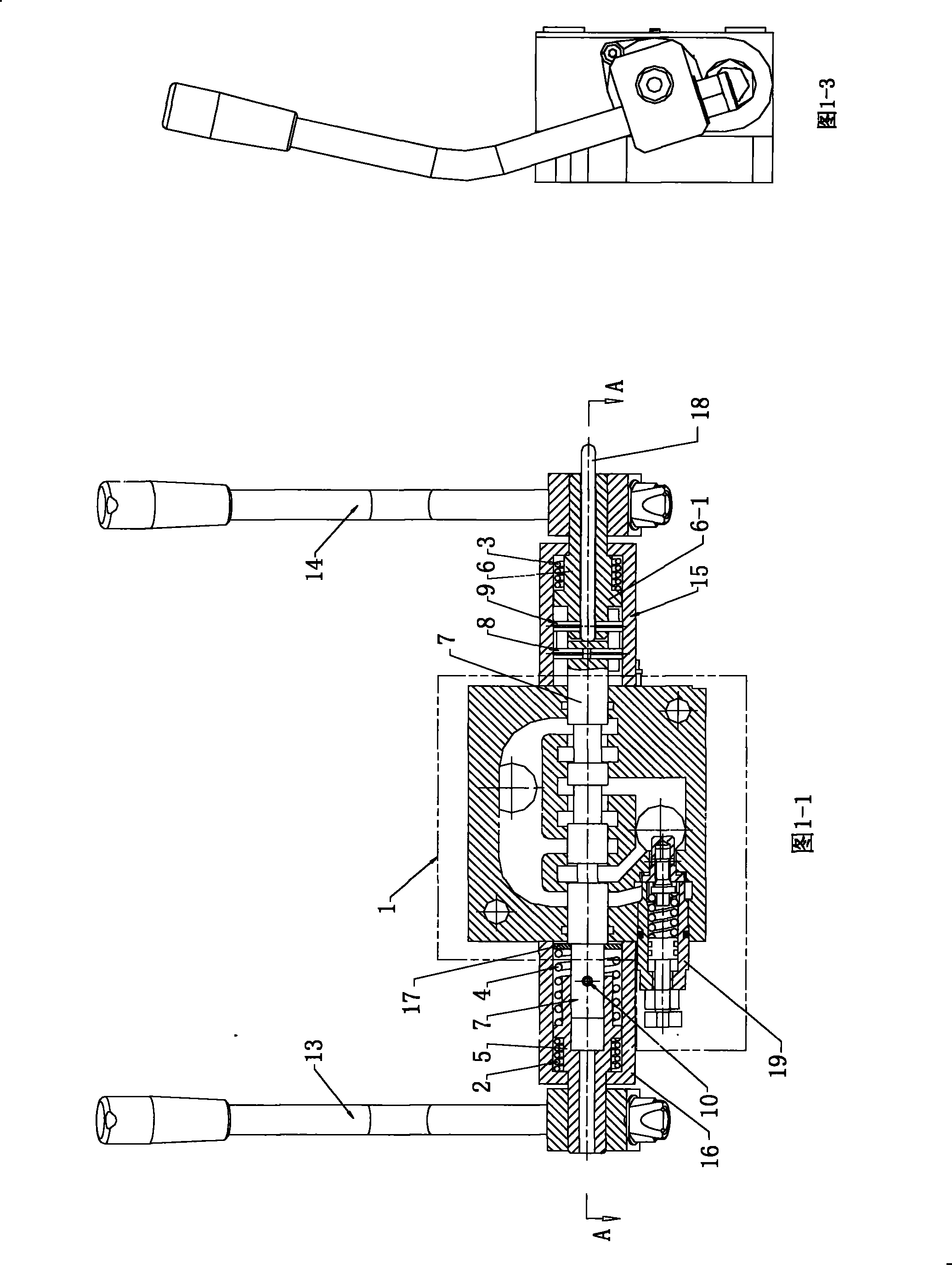 Manual drive control valve and wood splitting machine provided with same