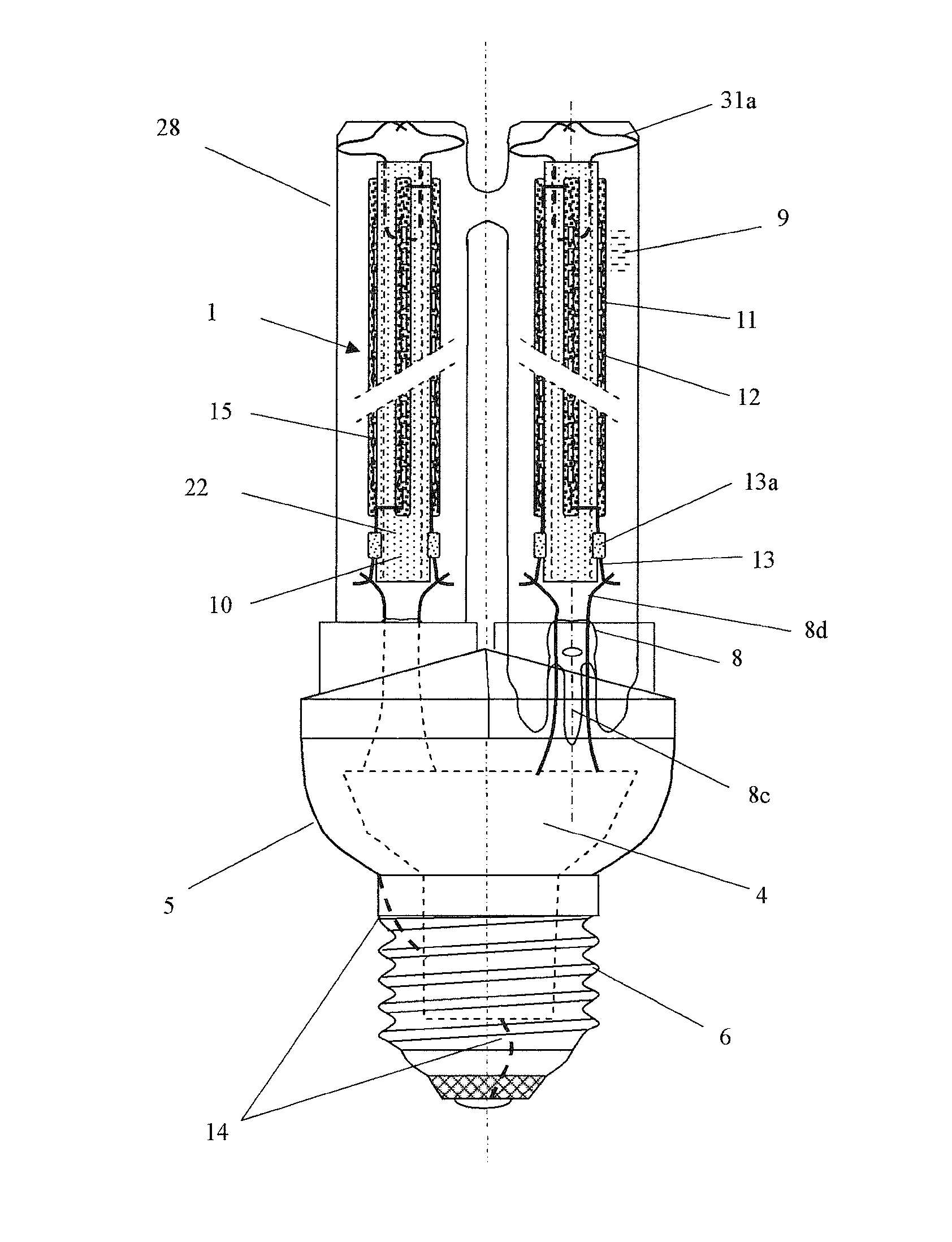 LED light-emitting column and LED light using the same