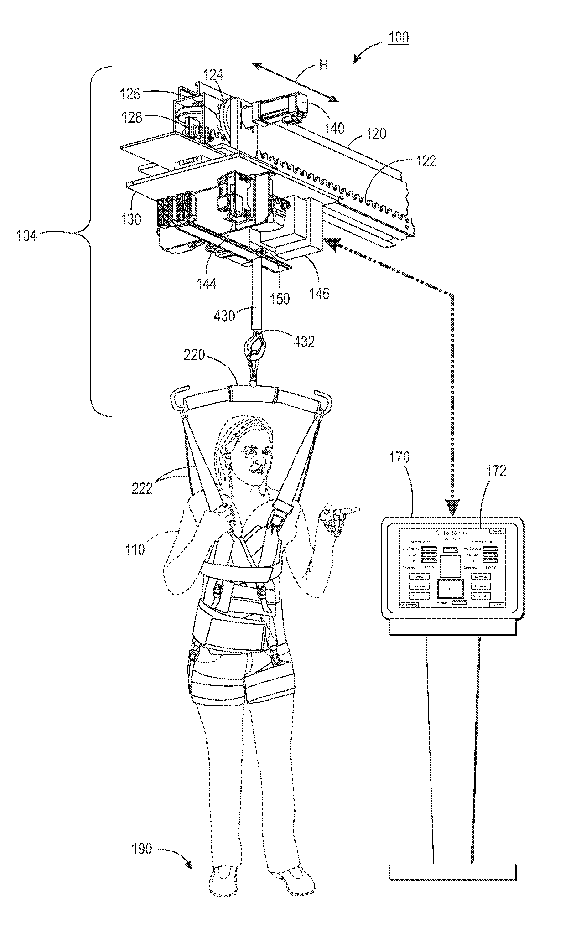 Medical rehab lift system and method with horizontal and vertical force sensing and motion control