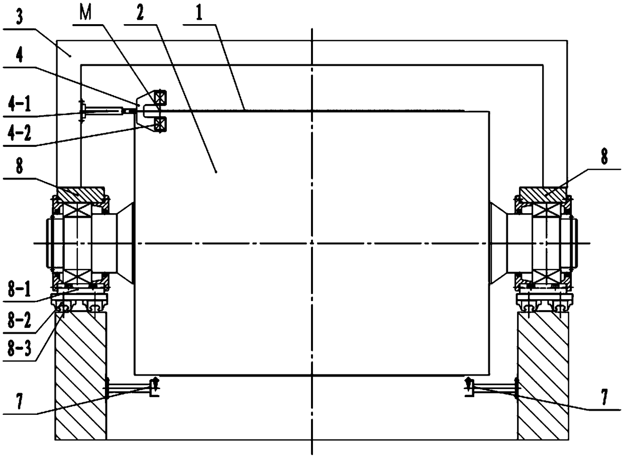 A tensioning and deviation correcting system for the steel belt of a plastic film casting unit