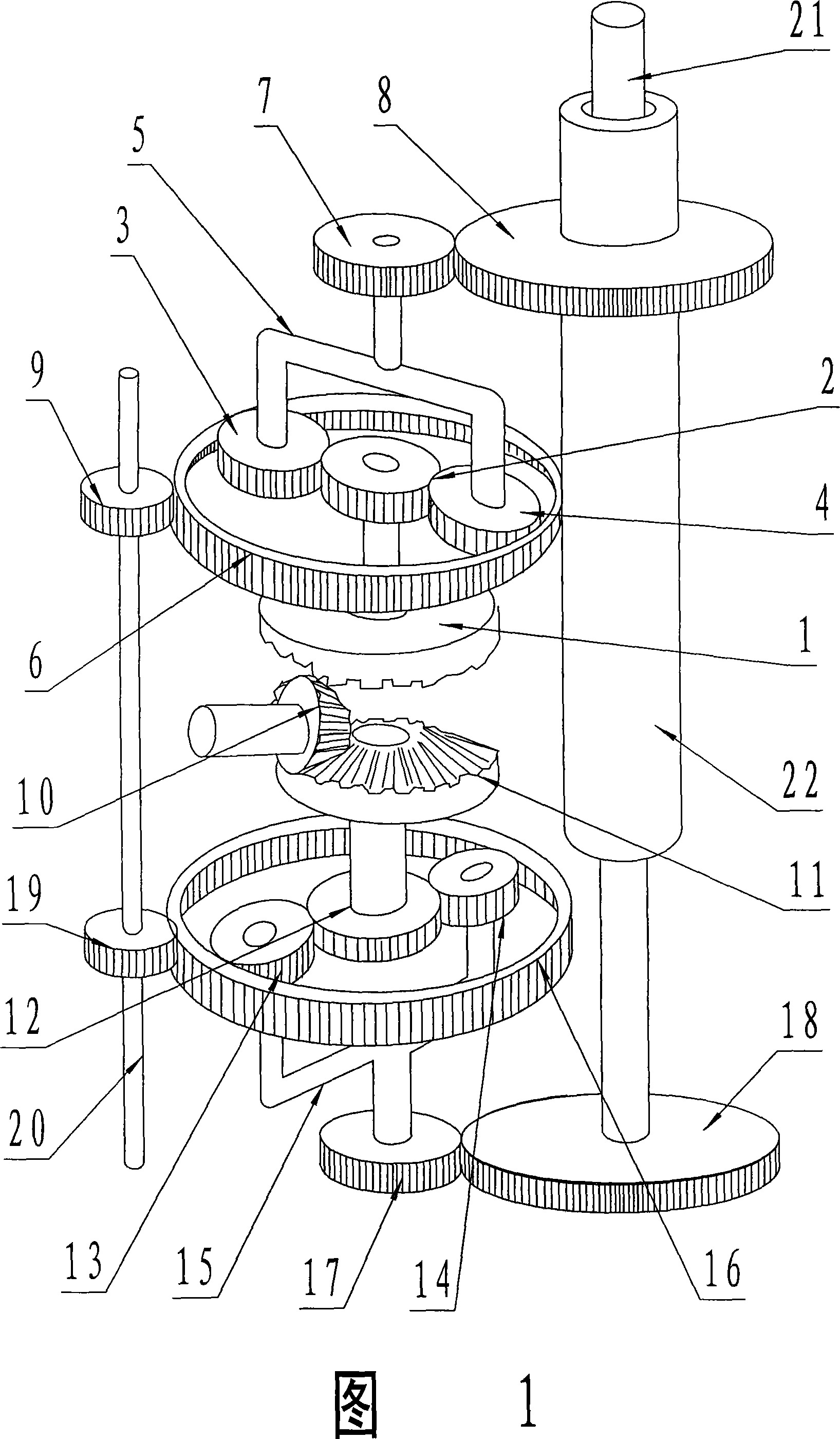 Constant-speed differential speed double-axis reverse output transmission method and device