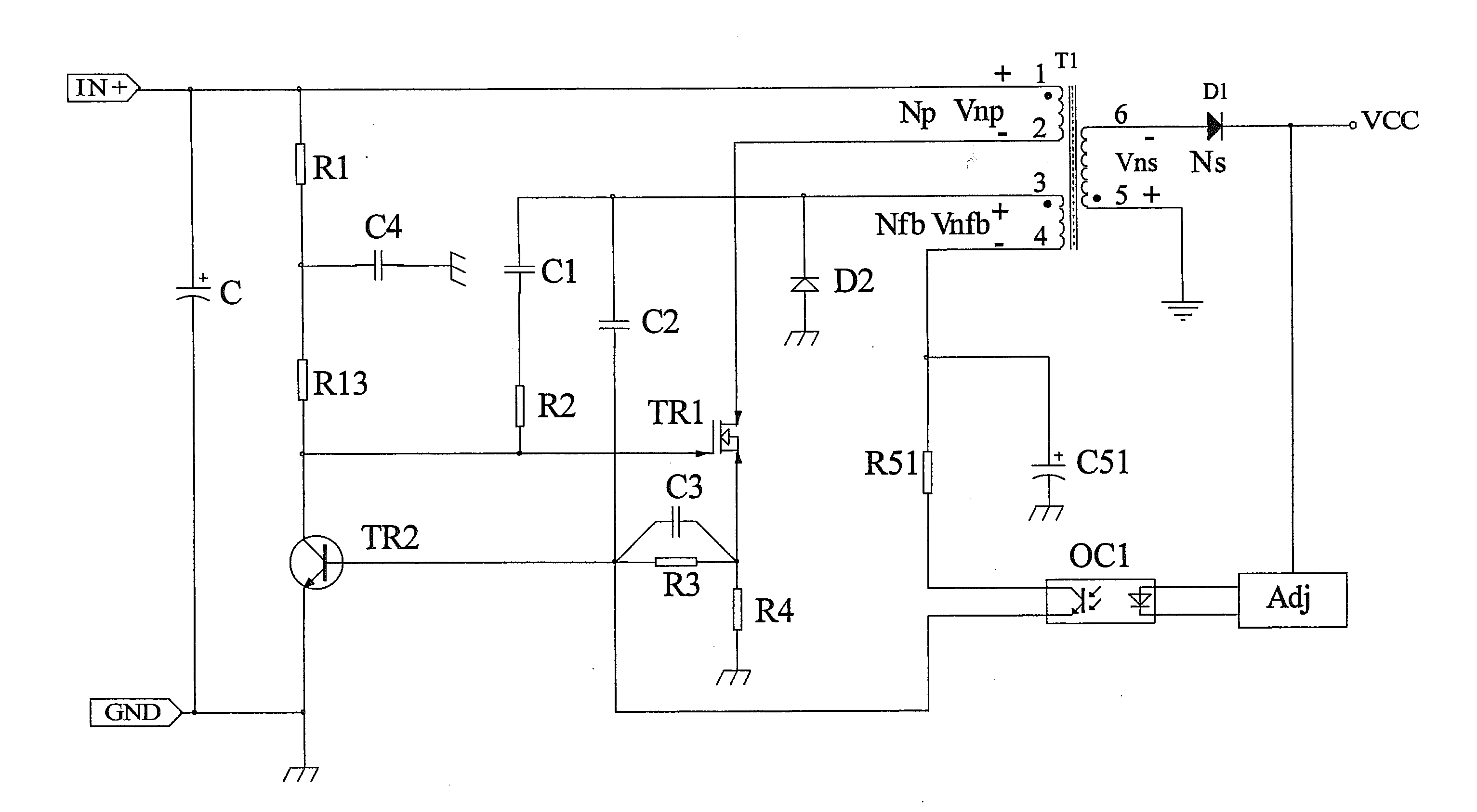 Isolating self-oscillation flyback converter