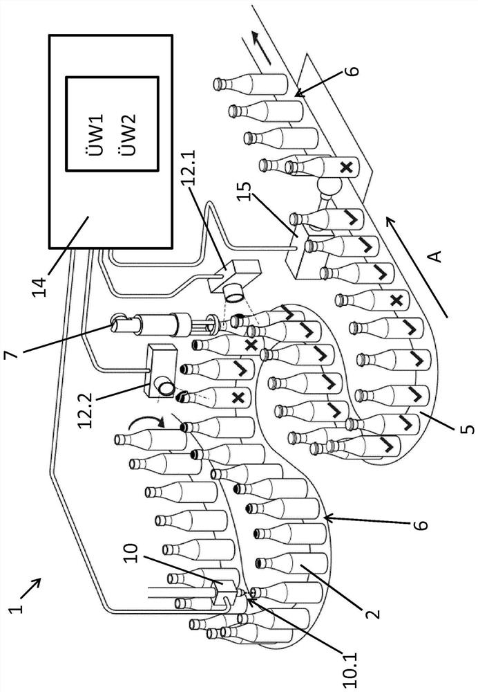 Device and method for treating containers filled with foamable liquid filling material