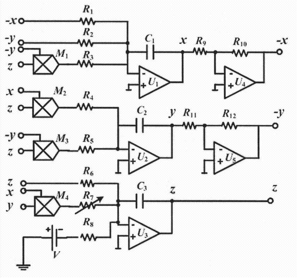 Four-wing chaotic signal source circuit and signal amplitude control method thereof