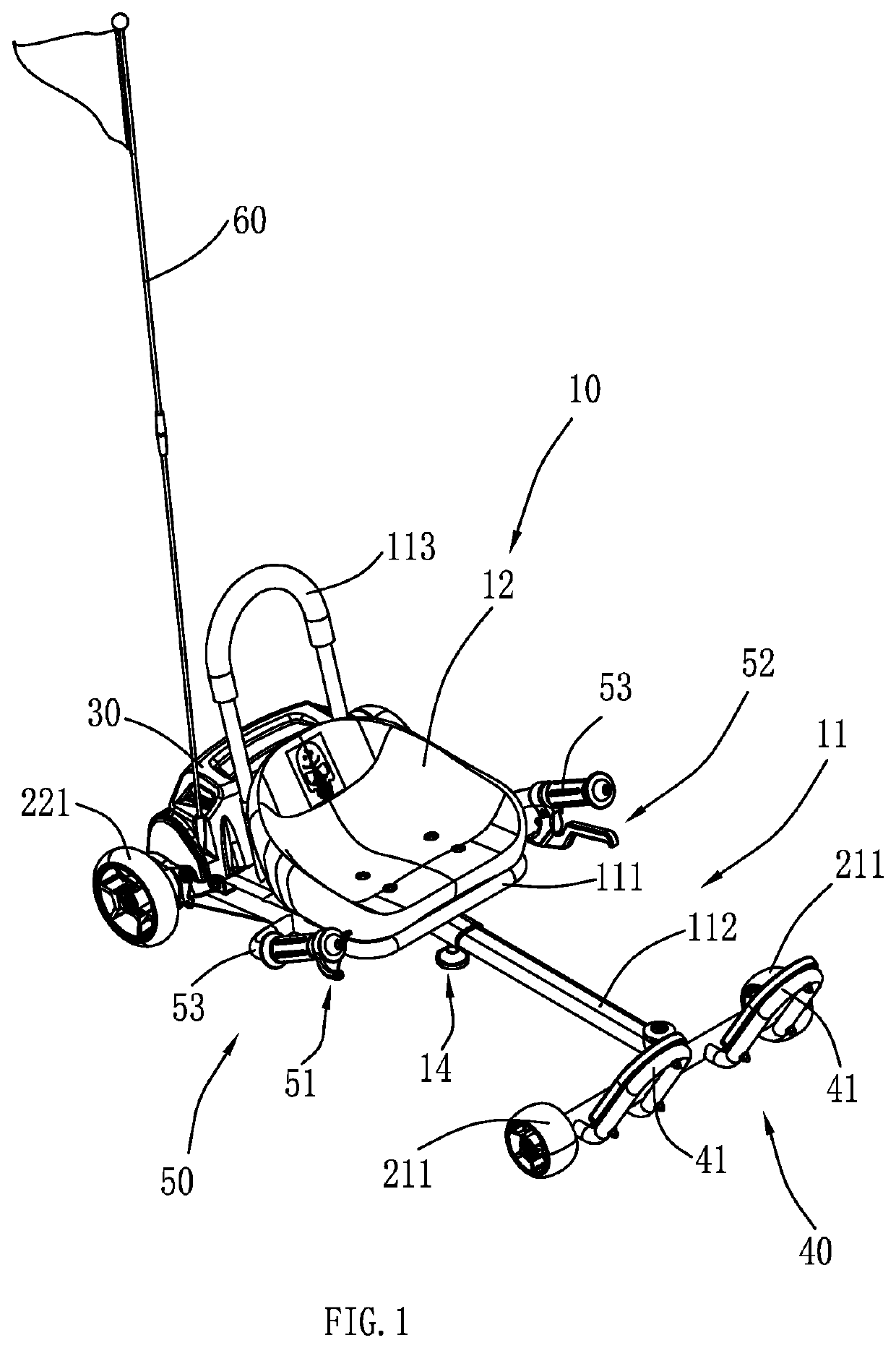 Miniature vehicle with foot steering arrangement