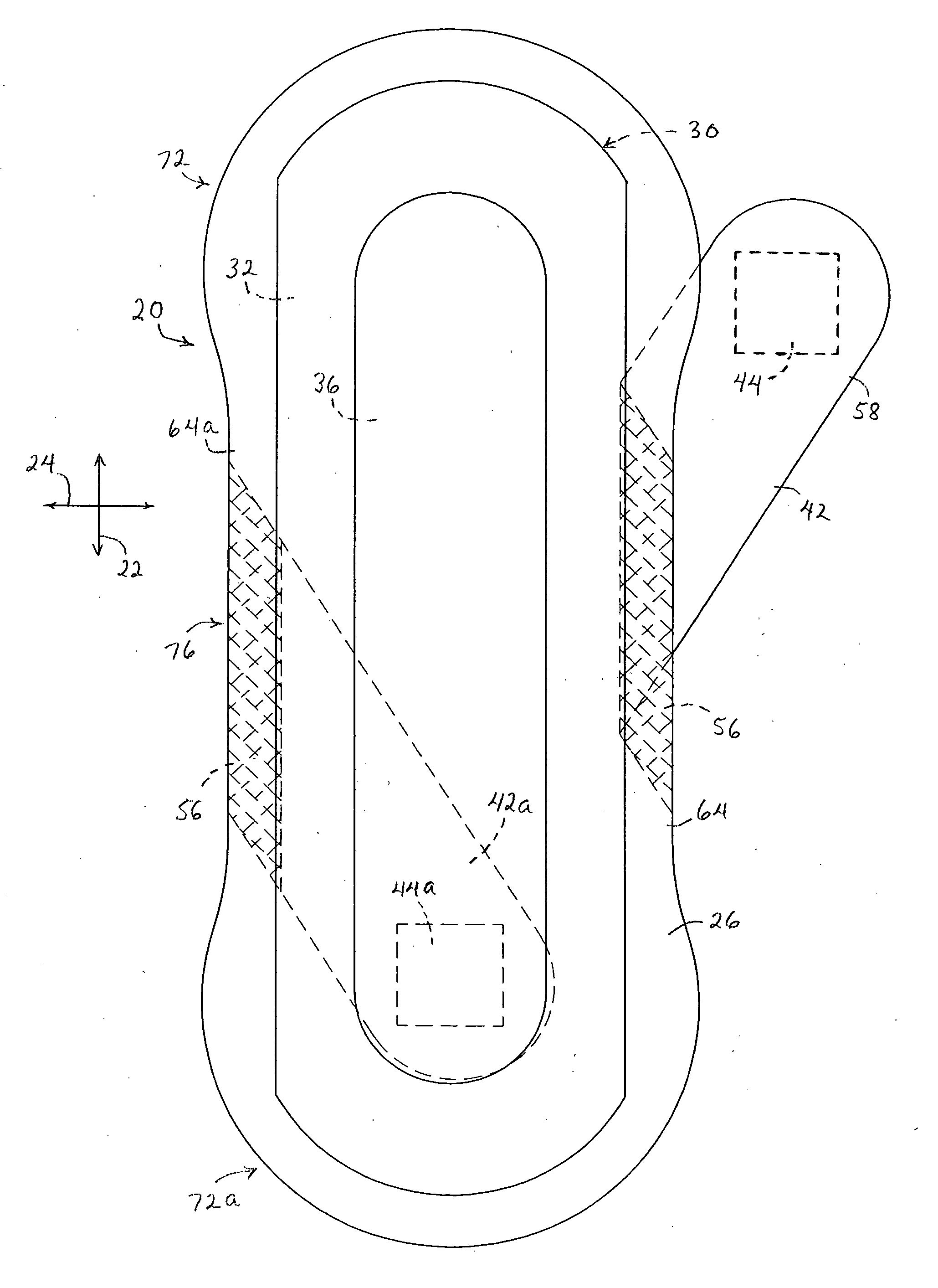 Absorbent article having wings with non-bunching/twisting security