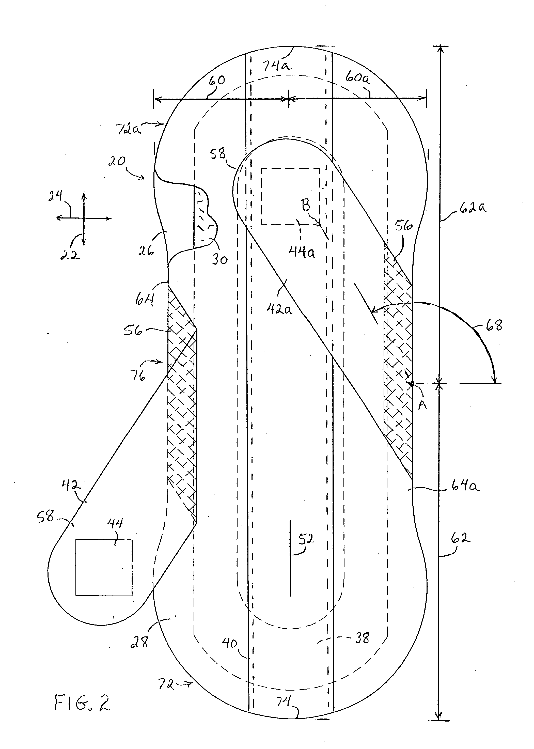 Absorbent article having wings with non-bunching/twisting security