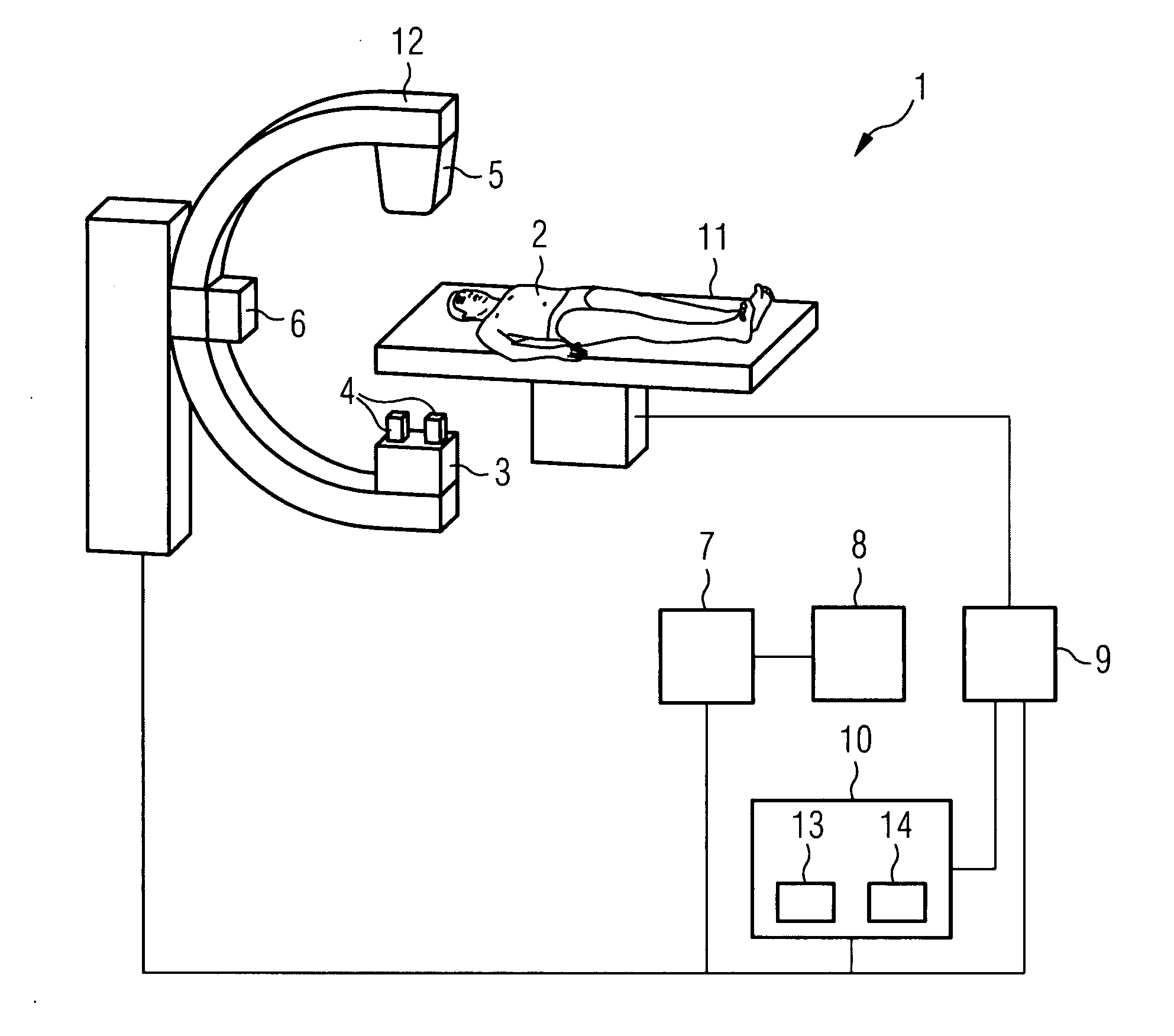 Angiography device and associated recording method with a mechanism for collision avoidance