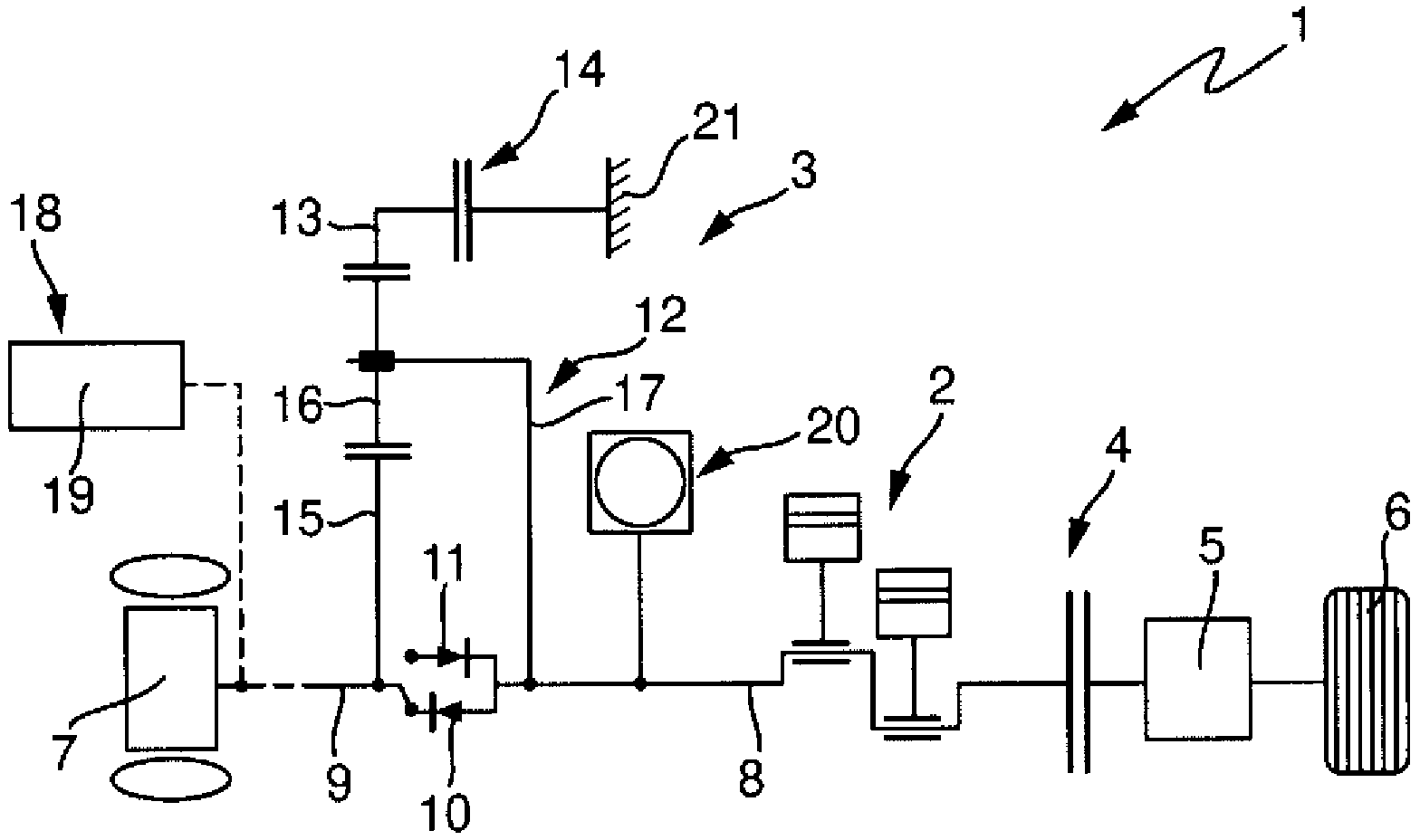 Method for controlling switchable planetary gear set in belt pulley plane of drive train