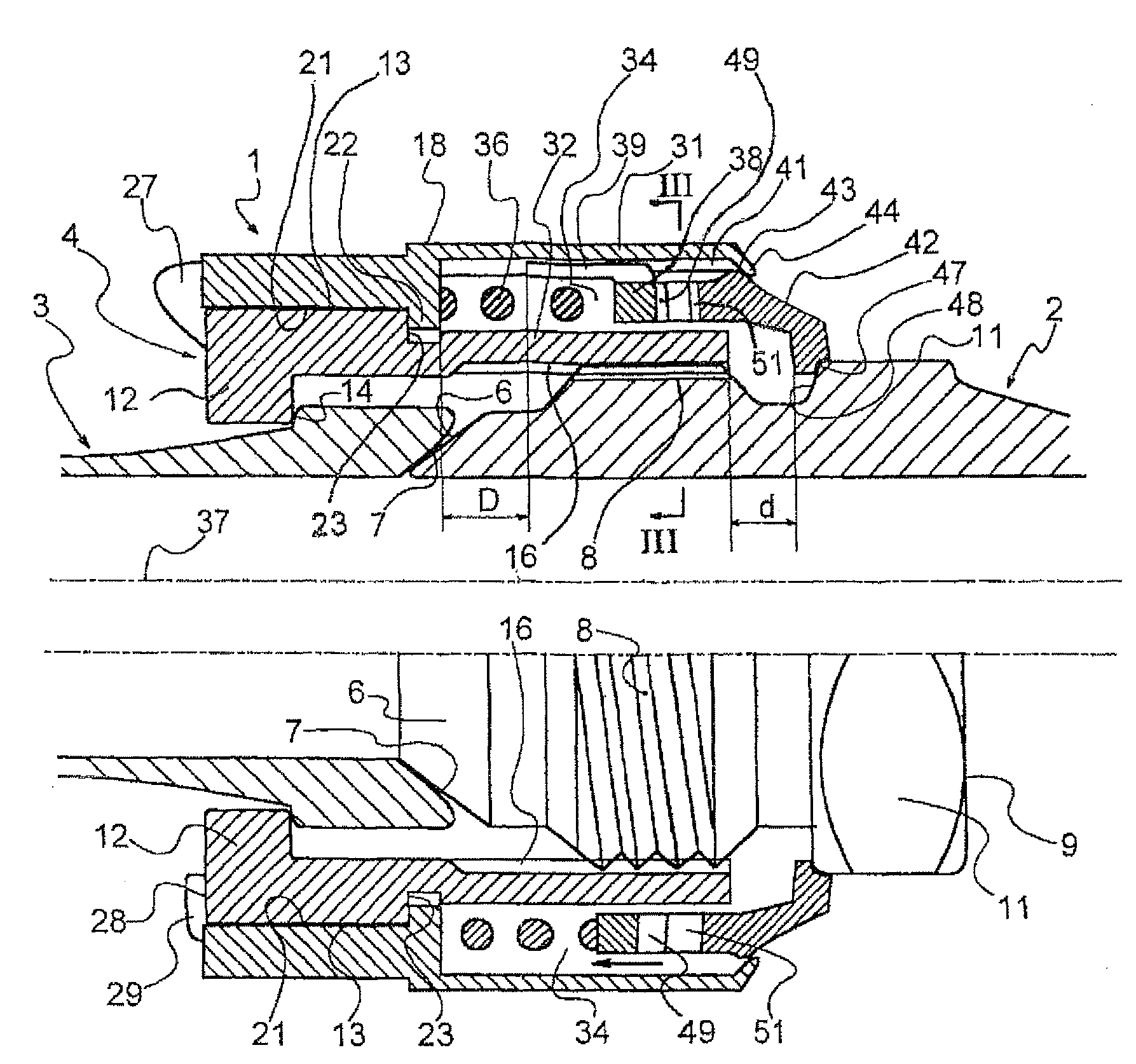 Locking device and a line fitting provided therewith