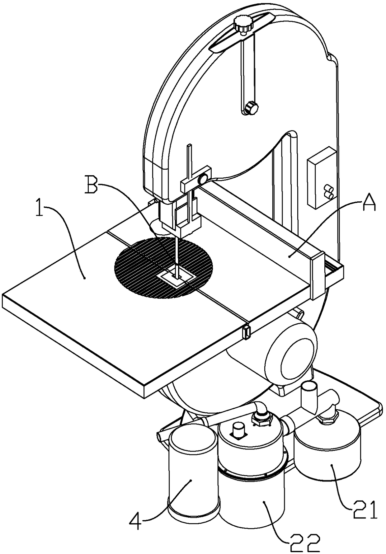 Band sawing machine with wood dust removal and separation function