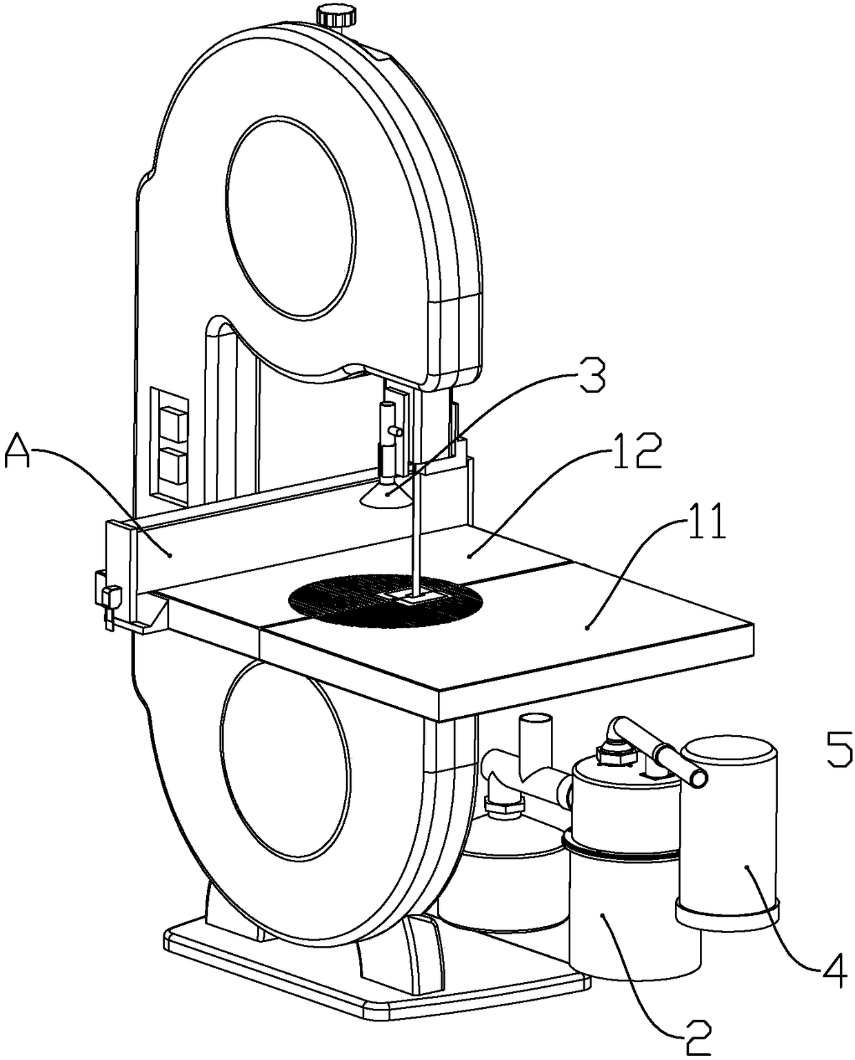 Band sawing machine with wood dust removal and separation function