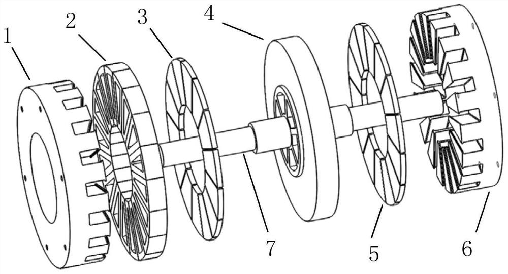 Single-stator excited disc type full-degree-of-freedom bearingless motor and control method thereof