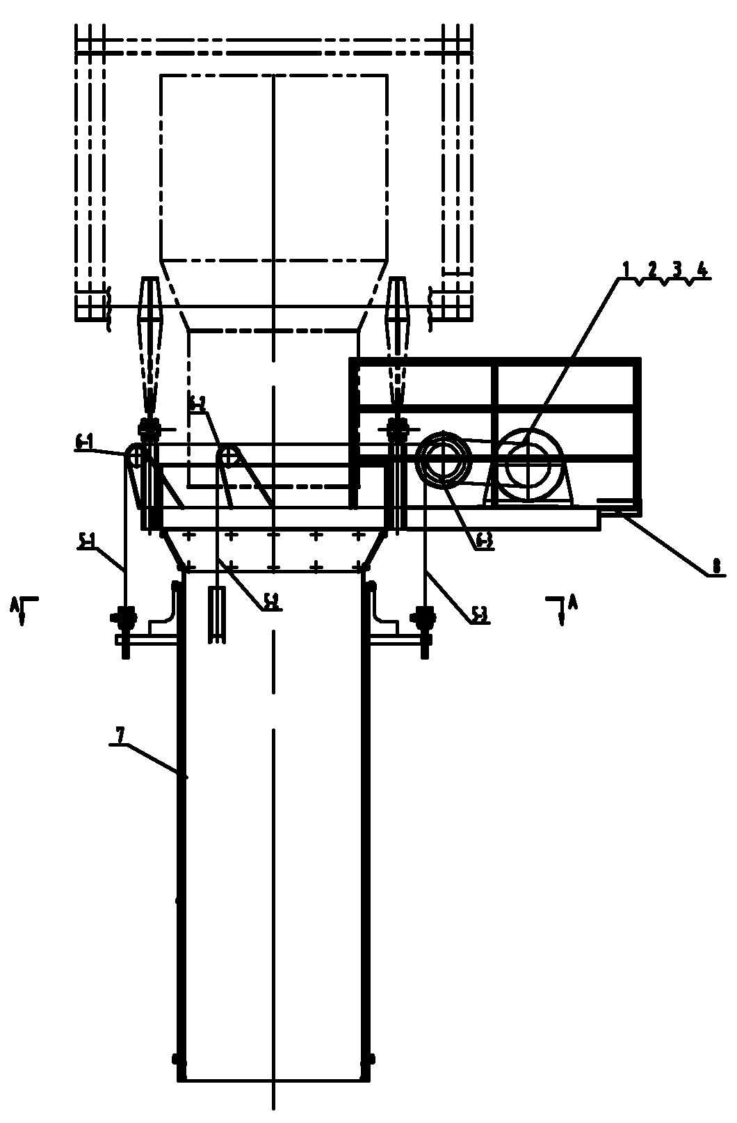 Three-pivot chute lifting appliance for ship loader