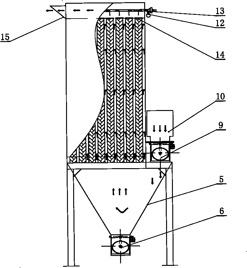 Compartmental static normal-pressure type pulse bag type dust remover