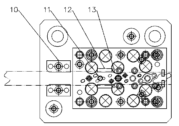 Continuous punching and hole flanging blanking die