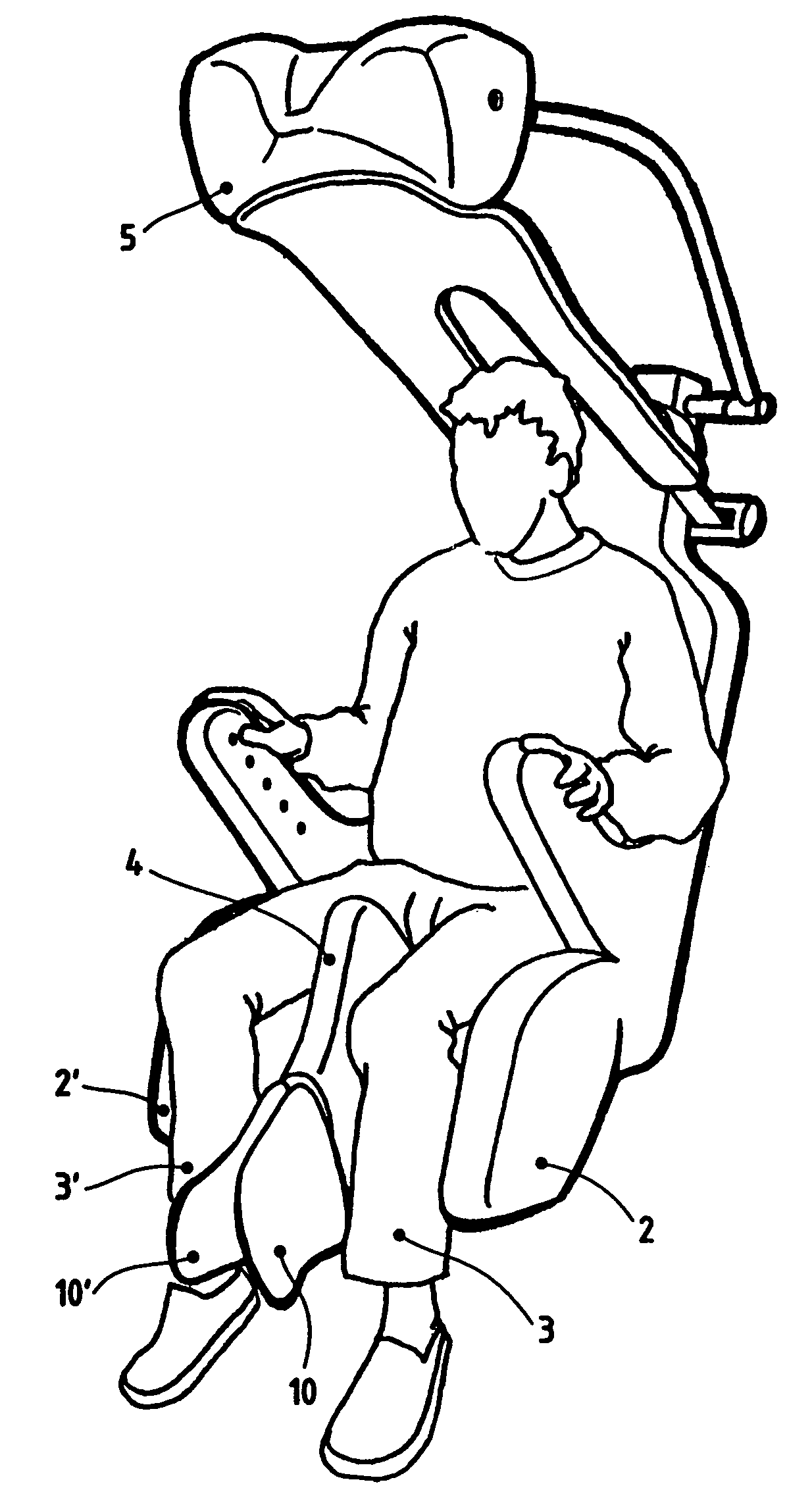 Device for locking the legs of a passenger in a seat