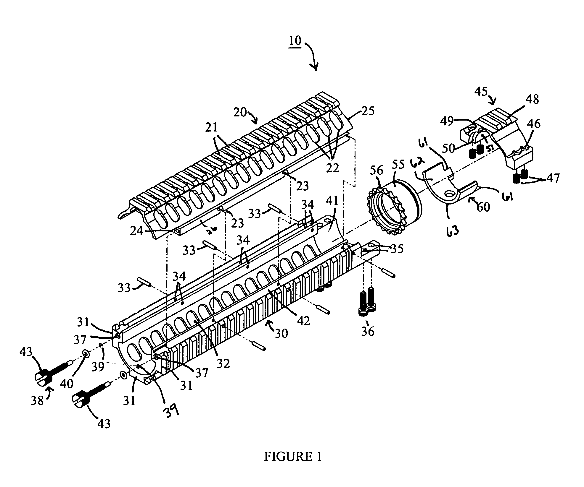 Top opening, modular top rail, multi-rifle adaptable free float rail adaptor system (ARM-R)