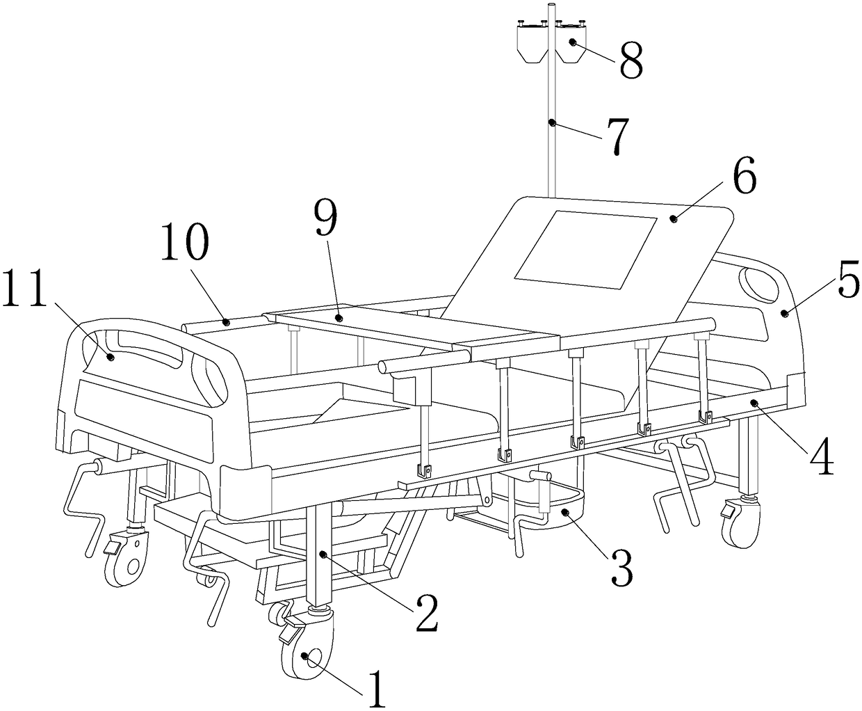 Integrated multifunctional nursing bed for hematology department