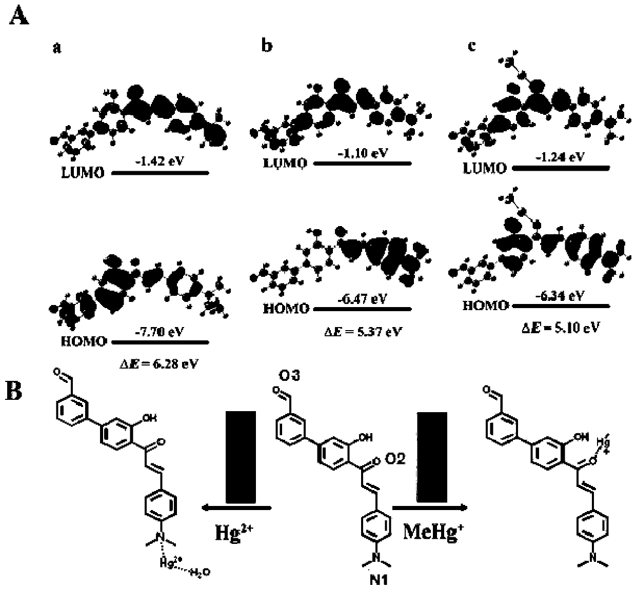 Fluorescent probe for rapidly identifying mercury and methyl mercury as well as preparation method and application of fluorescent probe