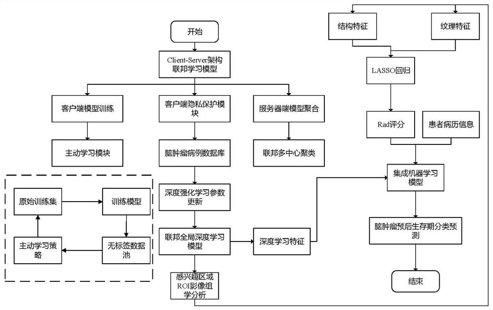 Multi-center brain tumor prognosis lifetime prediction method and system based on federated learning