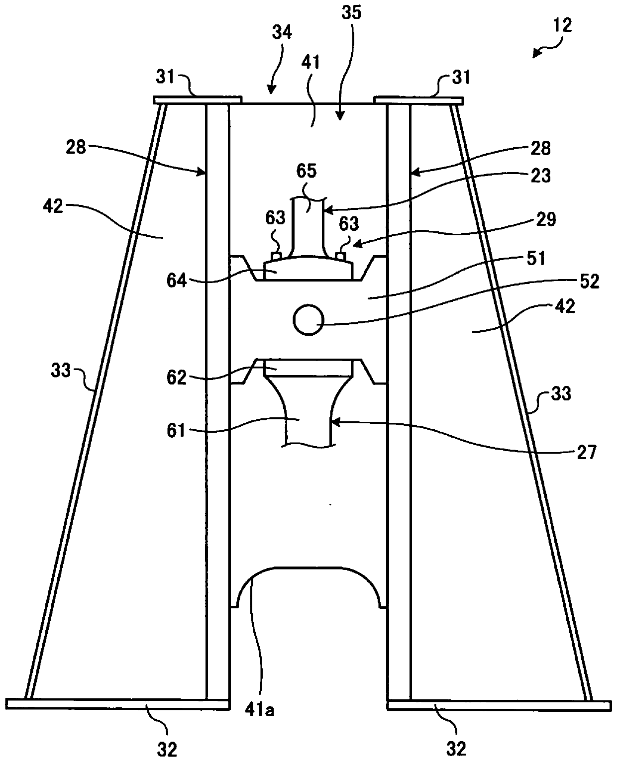 Crosshead bearing, crosshead, frame, and crosshead internal combustion engine