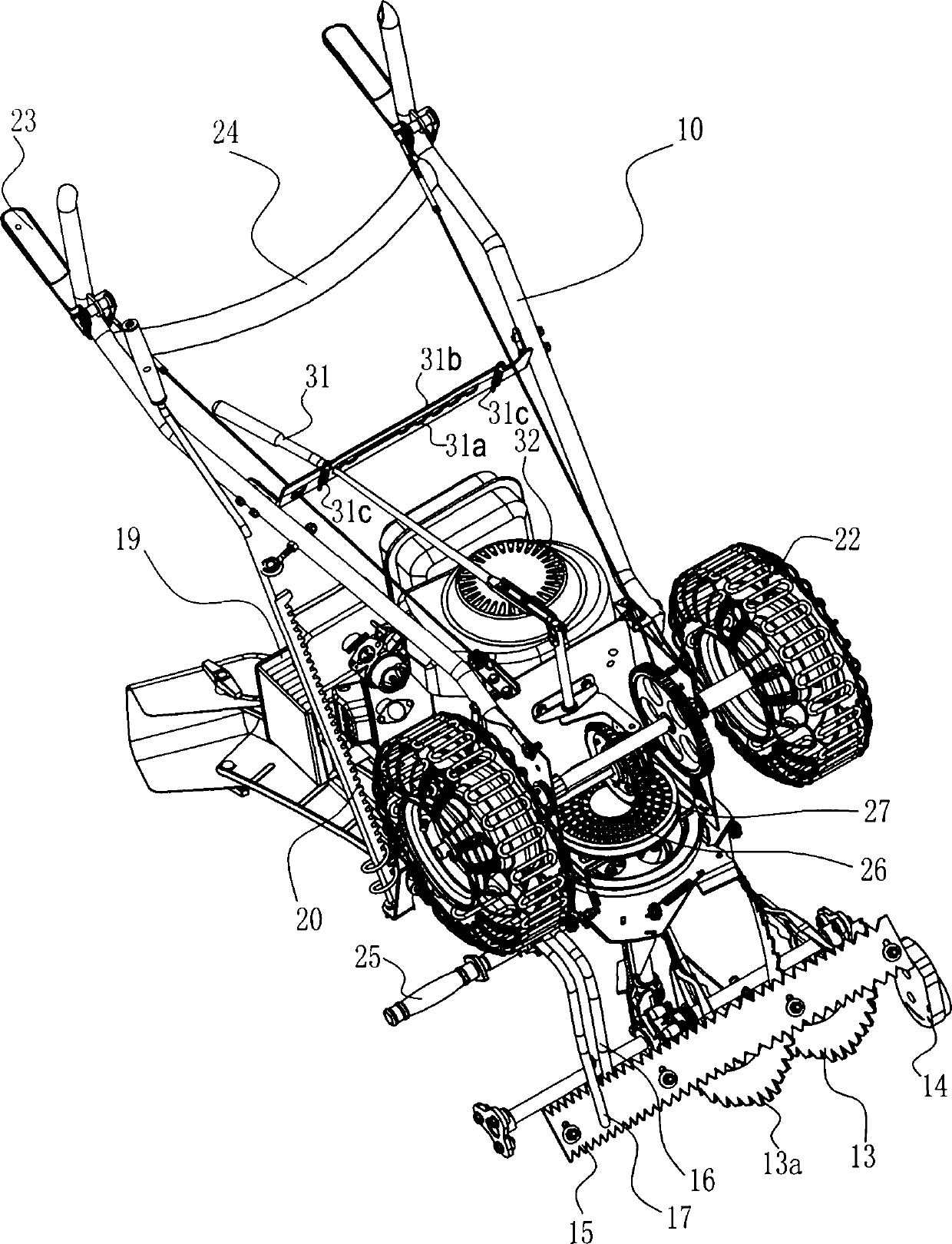 Gasoline double-walking-wheel self-walking snow sweeper