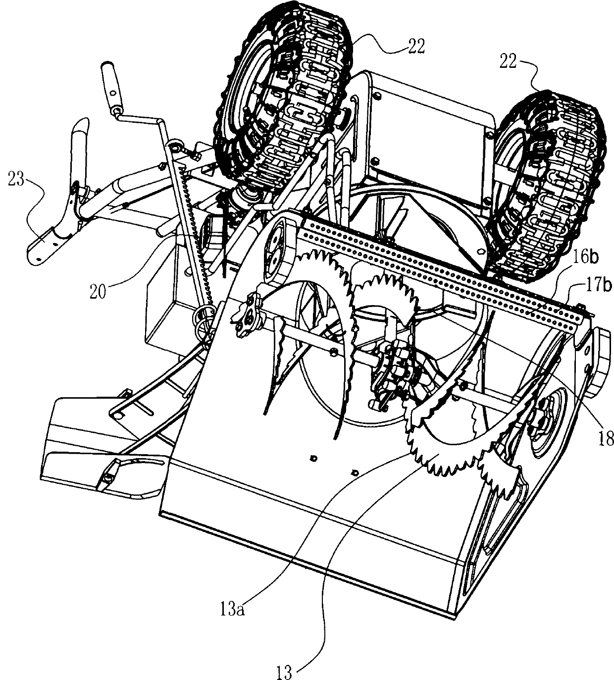 Gasoline double-walking-wheel self-walking snow sweeper