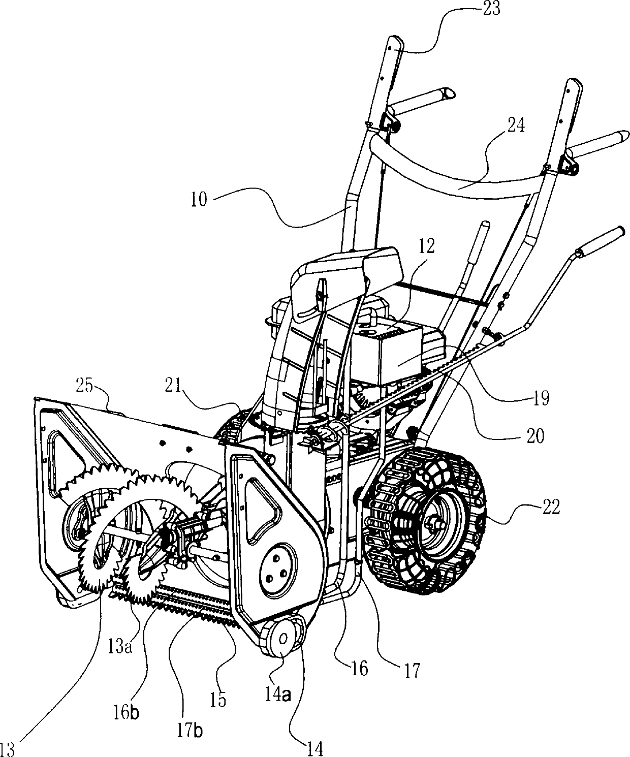 Gasoline double-walking-wheel self-walking snow sweeper