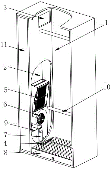 A deep dehumidification equipment sideways placed heat pump dry closet