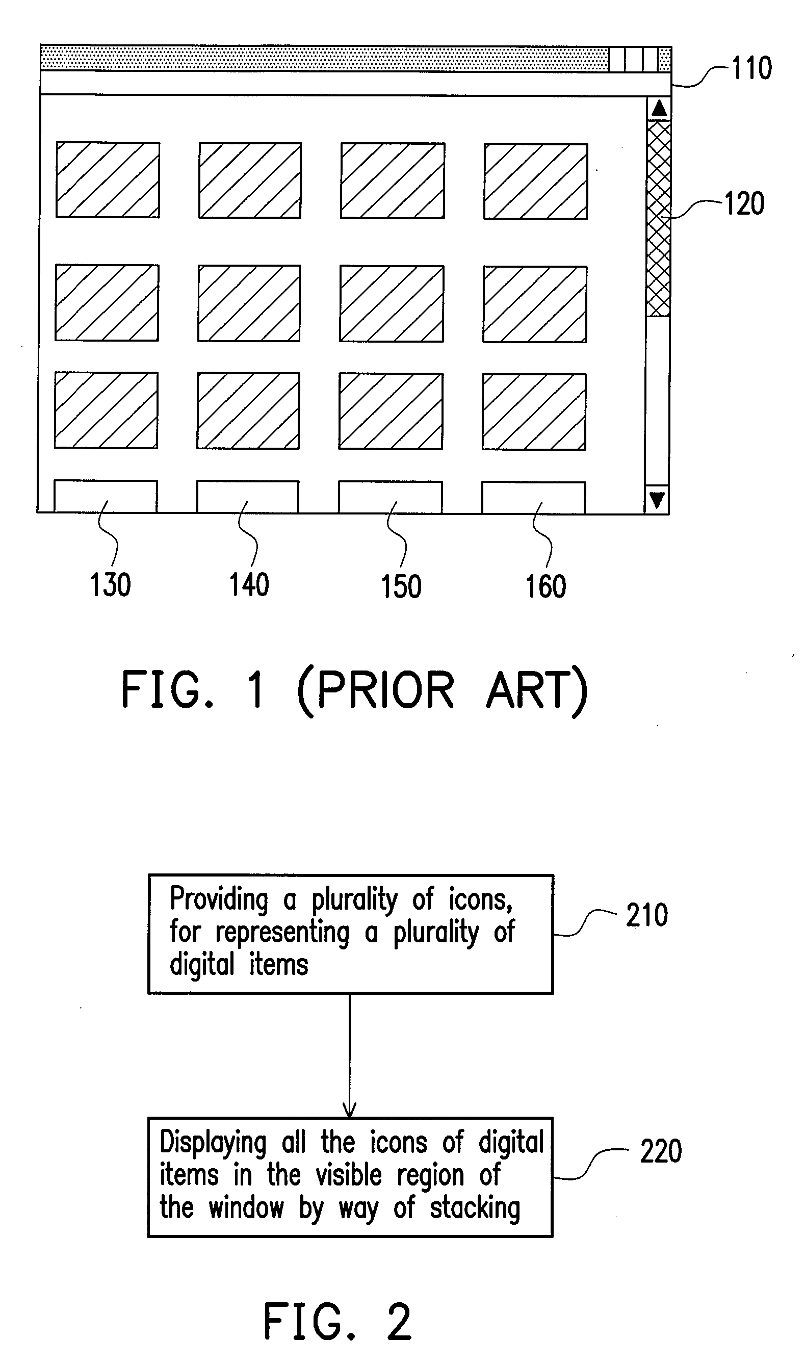 Method for displaying icons of digital items