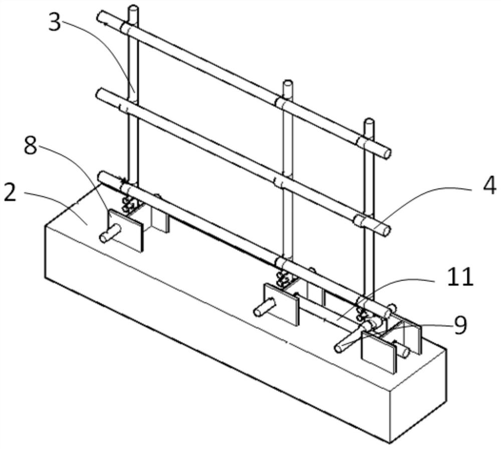 Deep foundation pit protective fence and protective fence mounting method