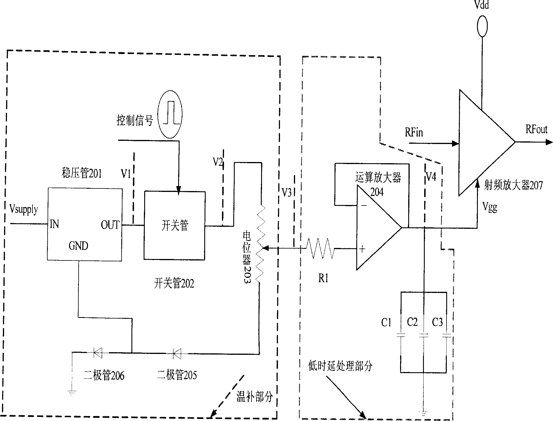 Low delay temp compensation bias circuit for TDD mode