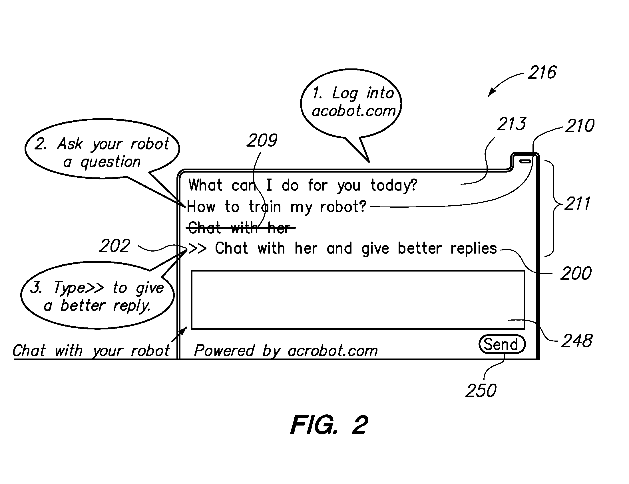 Chatbot system and method with interactive chat log