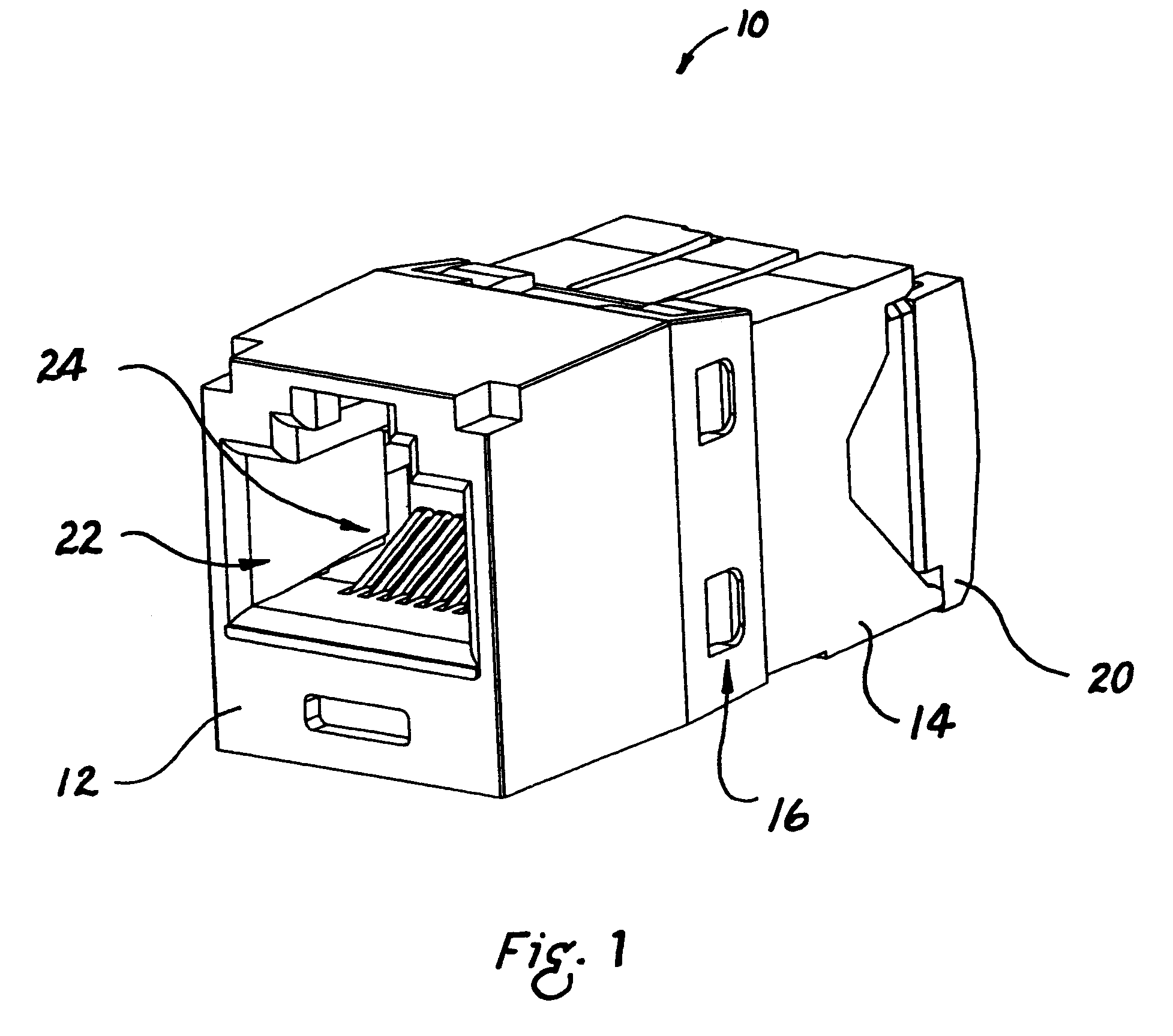 Communications connector with crimped contacts