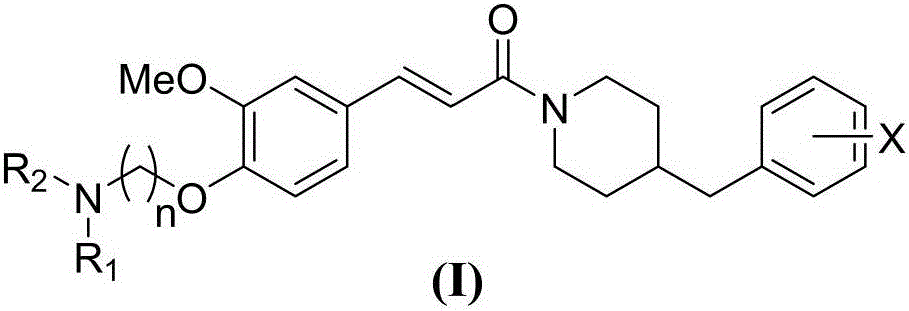 N-(benzylpiperidyl)-feruloylagmatine-O-alkylamine compound, preparation method and application thereof