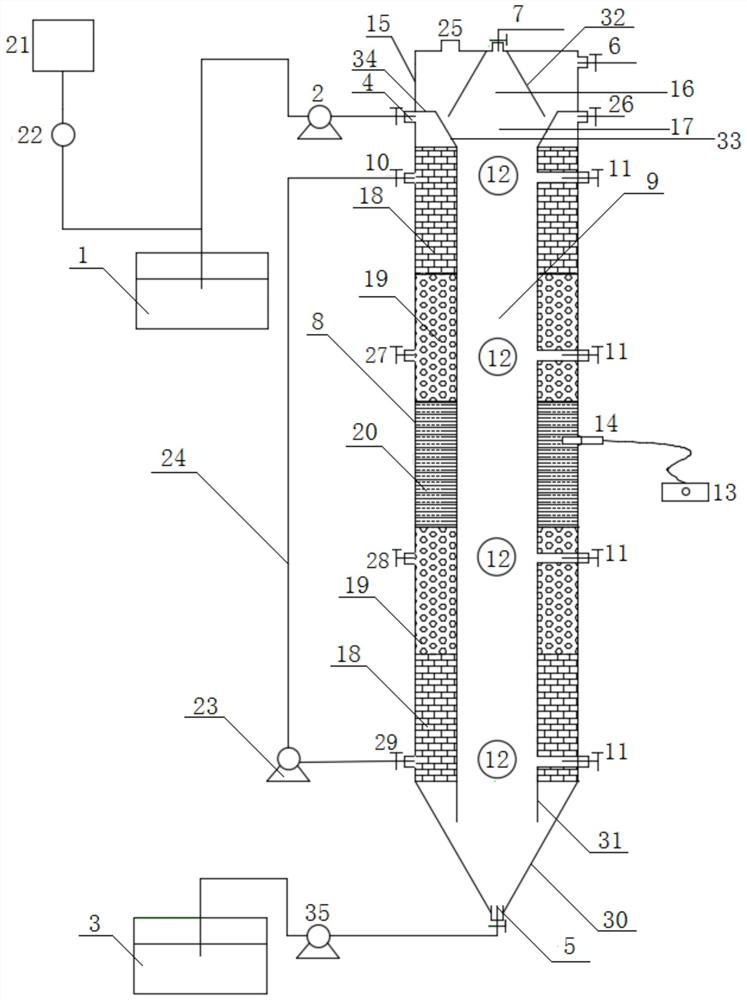 Flue gas desulfurization wastewater and denitration wastewater synchronous treatment device and method based on microbial synergistic effect